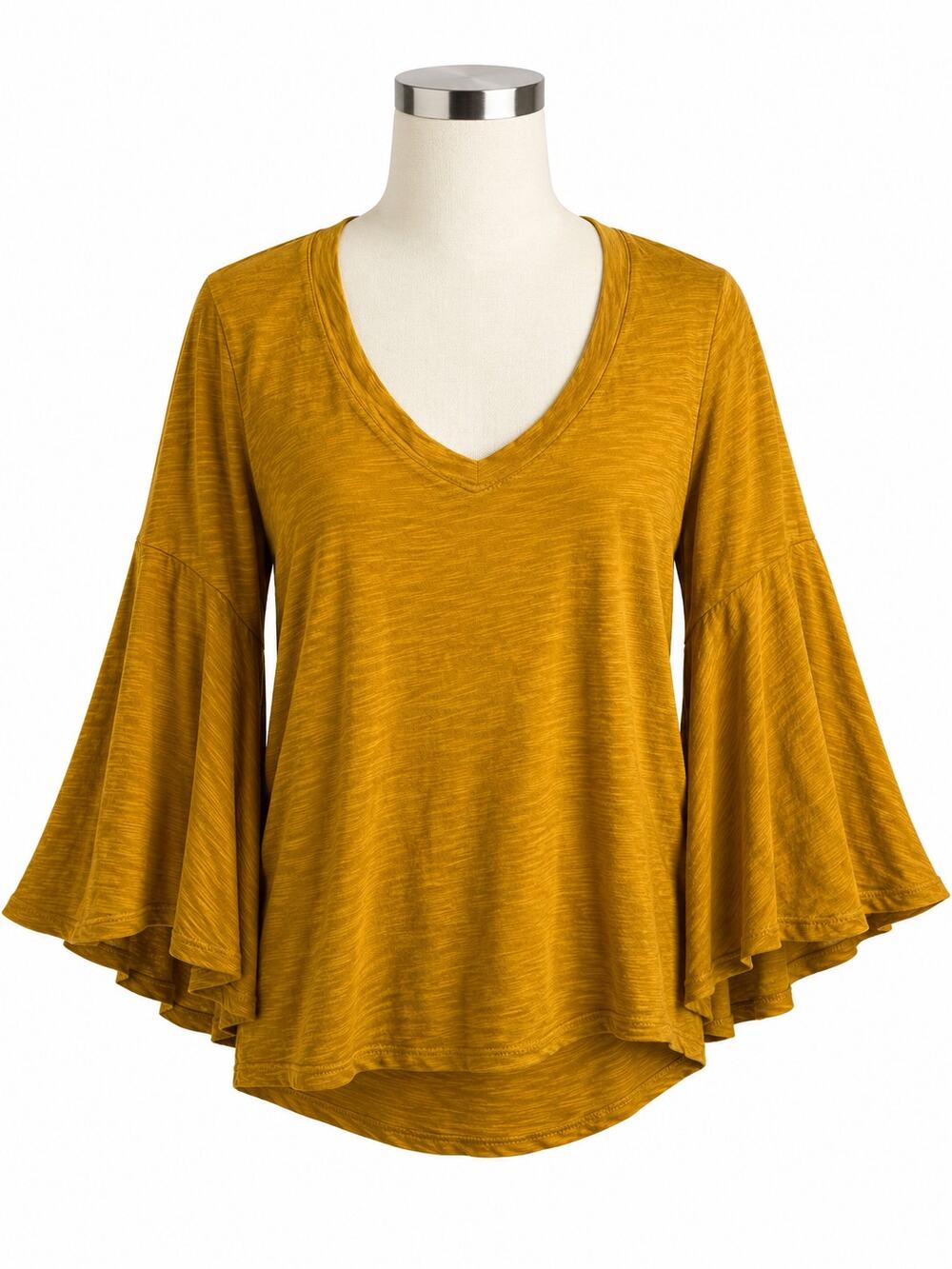 Anthropologie Meadow Rue Mustard Slub Knit Bell Sleeve Boho Top - Size Small